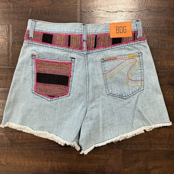 BDG Women's A-Line Cutoff Denim Short Blanket Patchwork High-Waisted Multi 32 - Picture 3 of 10